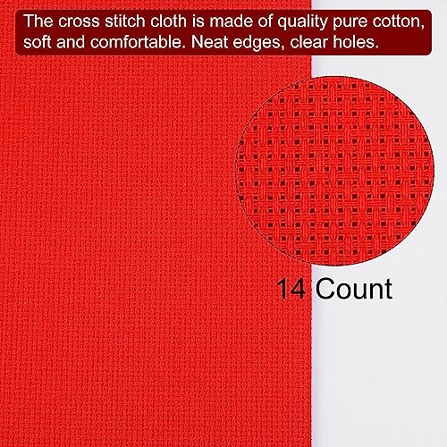 HARFINGTON 14 Count Cross Stitch Cloth Fabric 20 by 28 in Red - color: Red, size: 14 Count