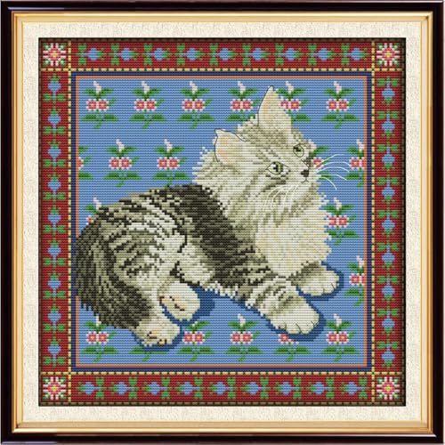JOYSEWING Stamped Counted Cross Stitch Kits,Cross Stitch Ornament Kits for Adults Beginners, Counted Embroidery Needlepoint Kits DIY Gift Home Decor 11CT (Persian cat(Printed) 16.93 x16.93 inch) - color: Persian cat(Printed) 16.93 x16.93 inch