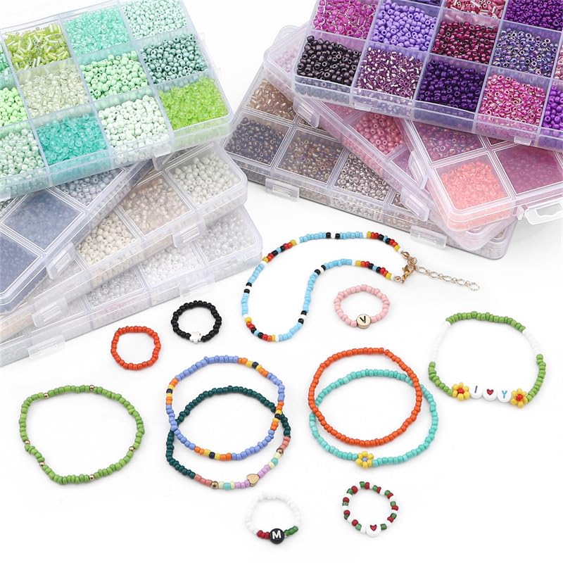 15 Color Glass Seed Tube Bugle Beads Bracelet Jewelry Making Kit,White - color: Off-white