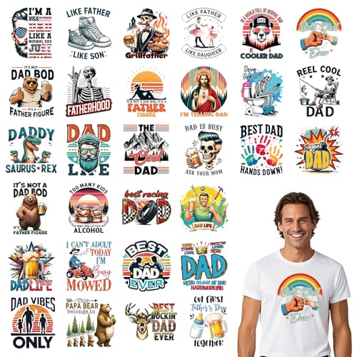Dtf Transfers Ready to Press - 20Pcs Funny Dad Iron on Transfers for Tshirts, Father's Day Iron on Decals Patches, Dad Quote Heat Transfer Vinyl Stickers for Clothing Pillows Bag DIY Crafts - color: Funny Dad 509