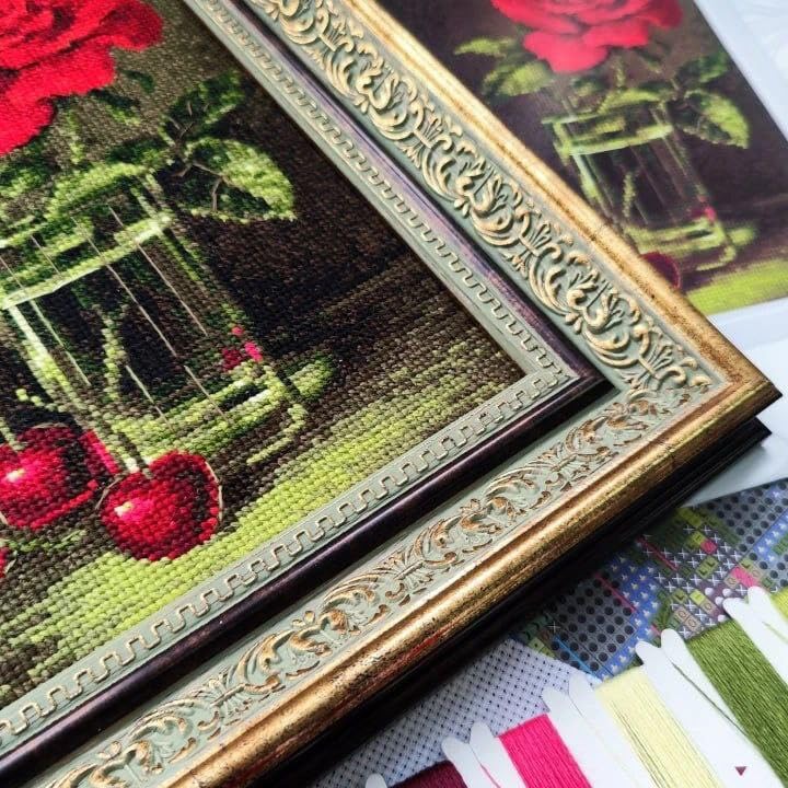 RIOLIS 2123 Rose and Sweet Cherry Counted Cross Stitch Kit 6 x 8.25 in - style: Rose and Sweet Cherry 2123