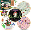 Embroidery Kit for Beginners Adults, 4 Pre-Printed Cloths, 41 Stitches - color: Beginners - Floral & Mushroom