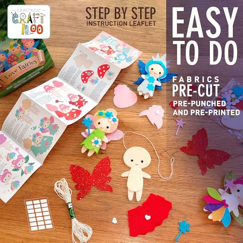 Fairy Sewing Kit for Kids Ages 5-12 - Beginner Kit, 5 Pre-Cut Felt Dolls - color: multicolor