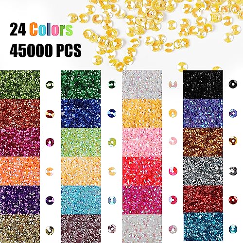 DIYASY 45000 Pcs Mini 4MM Sequins for Crafts – 24 Colors Round Cup Embroidery Sequins with Hole - size: 4MM