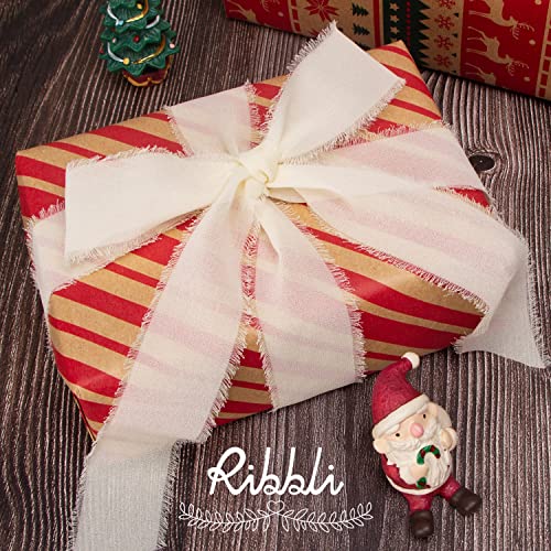 Ribbli Ivory Chiffon Ribbon 1-1/2 inch x 30 Yard Handmade Fringe Chiffon Ivory Silk Ribbon,Cream Ribbon for Wedding Invitations, Bridal Bouquets Wrapping, Flower Arrangement Decoration - color: Ivory