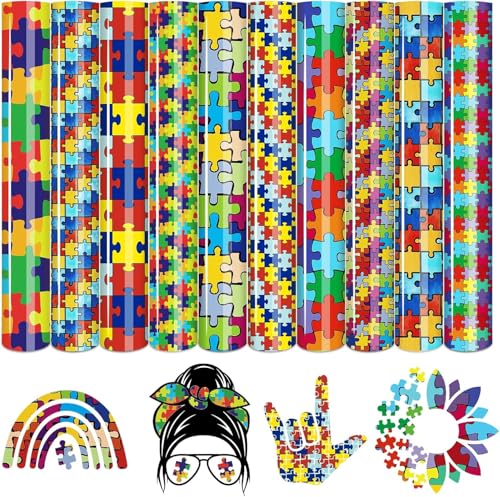 Tintnut Puzzle Heat Transfer Vinyl,10 Sheets 10"x12" Iron on Vinyl - color: Jigsaw-10