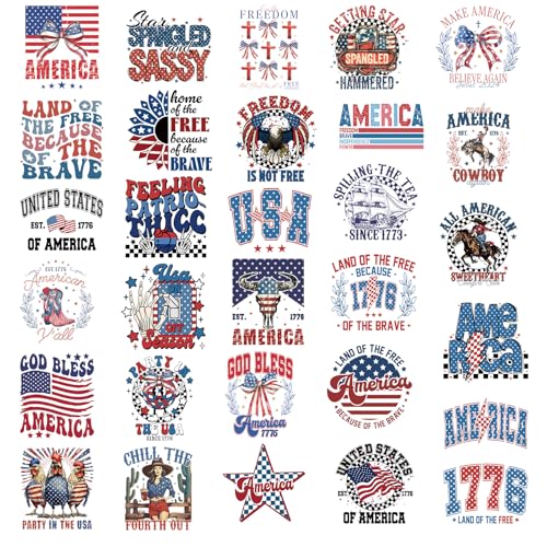 30 Pcs Patriotic DTF Transfers Ready to Press - style: 4th of July