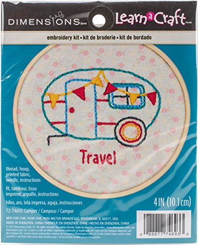 Dimensions 'Camper' Short N' Sweet Mini Embroidery Kit for Beginners, 4'' - color: Camper