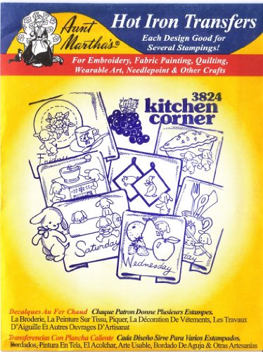 Aunt Martha's Hot Iron Embroidery Transfer 3824 Days of the Week Kitchen Corner Motifs