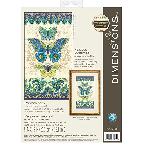 Dimensions Peacock Butterflies Advanced Counted Cross Stitch Kit, 14 Count White Aida, 8'' x 15''