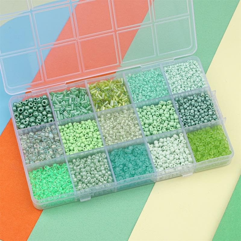 15 Color Glass Seed Tube Bugle Beads Bracelet Jewelry Making Kit,Green - color: light green
