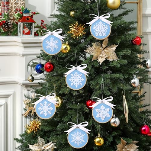 Roowest 6 Sets Christmas Embroidery Kits Snowflake Ornament DIY,Blue - color: Blue