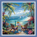 Redxing Stamped Cross Stitch Kits Full Range of Embroidery Starter Kits- Needlepoint Counted Cross Stitch Kits for Beginner Adults 11CT Printed Embroidery Kit-Drinking Tea by the Seaside 18x18 inch - color: DIYArtsKit17