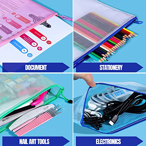 LEOBRO 20PCS Zipper Pouch, A4 Mesh Zipper Pouch Bags, Waterproof Bag, Mesh Bags for Classroom Organization, Toy Storage, School Supplies, Travel Essentials, File Jackets & File Pockets