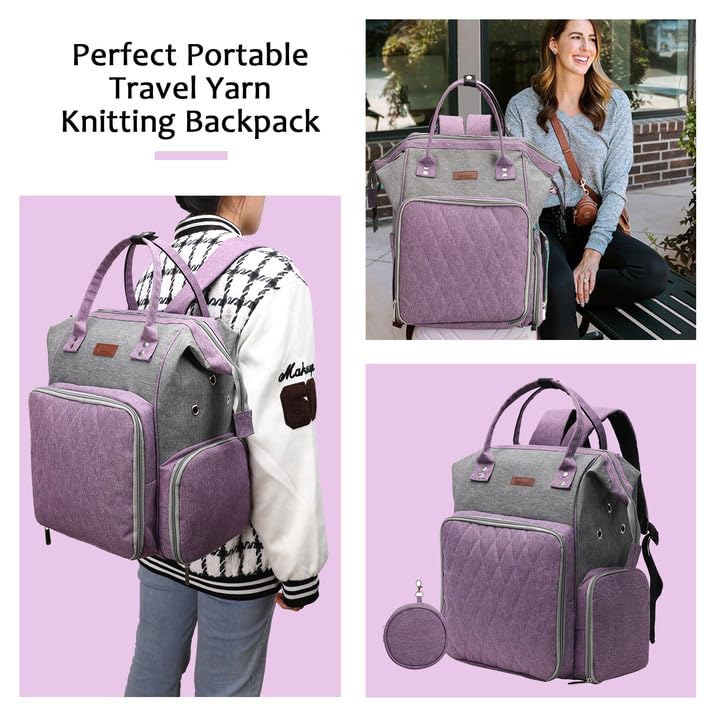 crochet bag,knitting bagBackpack and Tote Bag Storage Bag ，Large capacityYarn Storage Organizer Travel Crochet Bag Women Carrying Crochet Accessories Knitting Needles Crochet - color: Purple