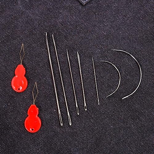 Heavy Duty Hand Sewing Needles Kit, 21 PCS Leather Sewing Needles with 15 Leather Hand Sewing Needle and 6 Curved Needle for Home Upholstery, Leather Needles for Hand Sewing - color: 21PCS