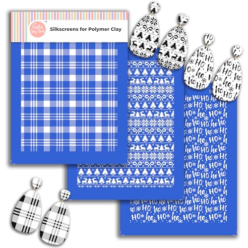 GOTO CLAY TOOLS Christmas Silk Screen Stencils for Polymer Clay, 3 PCS Ho Ho Pattern Silkscreen for Polymer Clay Earring Making, Reusable Buffalo Plai - color: SSCMB-64