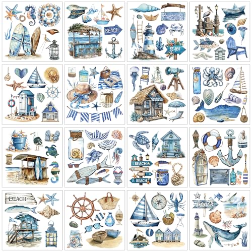 16 Sheets Nautical Rub on Transfers for Crafts Furniture Transfer - color: Nautical