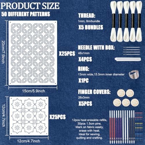 50 Pcs Sashiko Stencil Kit, Plastic Geometric Template Pattern - color: Thread and Pen Needle-Color4