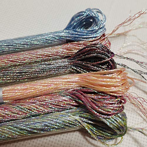 KCS 6 skeins 6-Strand Cross Stitch Metallic Variegated Pearl Shiny Embroidery Floss (Multicolored 1)