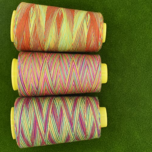 Rainbow Variegated Polyester Sewing Machine Thread - All-Purpose 3 Cones of 3000 Yards Each for Sewing, Quilting, Overlock, Embroidery & Hand Embroidery
