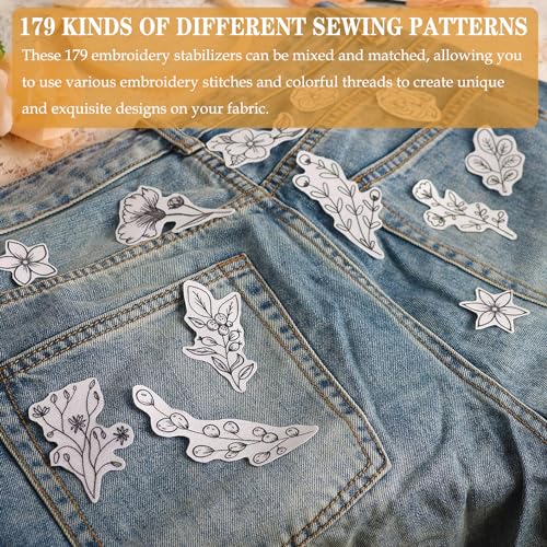 24 PCS Water Soluble Embroidery Stabilizer, Stick & Stitch Embroidery Paper with Pre-Printed Mushroom Patterns, Adhesive Hand Sewing Stabilizers - color: Style D