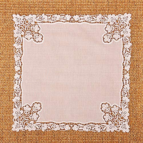 Milesky White Wedding Handkerchief Pure Cotton, Soft Ladies Hanky with Crochet Lace - color: Ch08