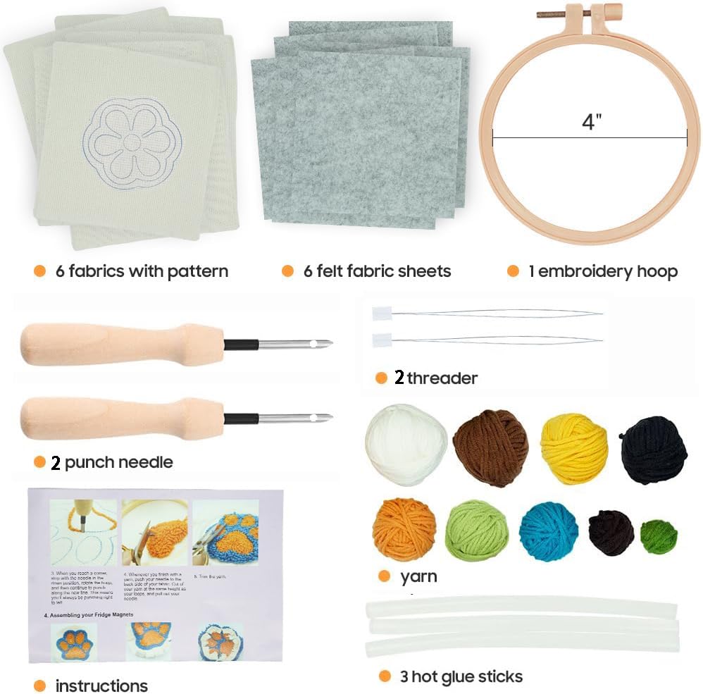 Mefatus Punch Needle Kit for Beginners Adults Easy Punch Needle Embroidery Kit Tool Threader Fabric Hoop Yarn Rug Tufting - color: Plant