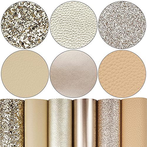 Litchi 6 Pack 8x12 Inch Faux Leather Sheets for Bow Earring, Easy to Cut Vinyl Fabric for Cricut, Durable Fade Resistant Leatherette Without Smell, Champagne Gold Series - color: Champagnegold