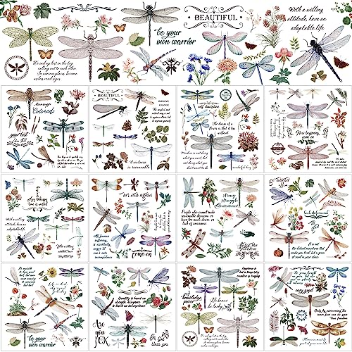 BBTO 12 Sheets Rub on Transfers for Crafts Wood Furniture DIY, 5.5" x 5.7" - style: Dragonfly