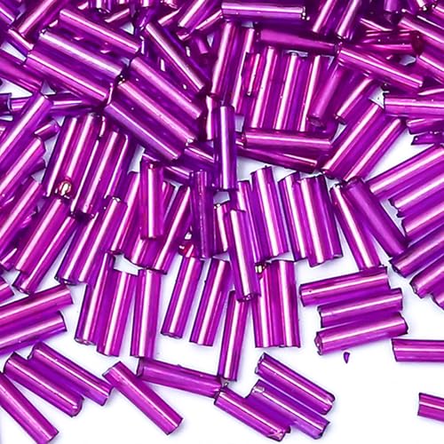 2000pcs Glass Bugle Beads, Tube Beads Bulk, Mini Long Tiny Small Waist Loose Spacer Embroidery Beaded for Bracelets Jewelry Making Sewing, Crafts, 2×6mm, Pinkish Purple - color: Pinkish Purple