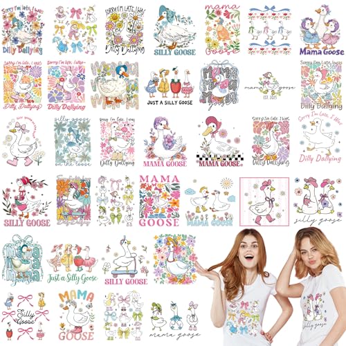 Tellingyou 36 Sheets Silly Goose Iron on Transfers Cute Dtf Ready to Press - style: Silly Goose