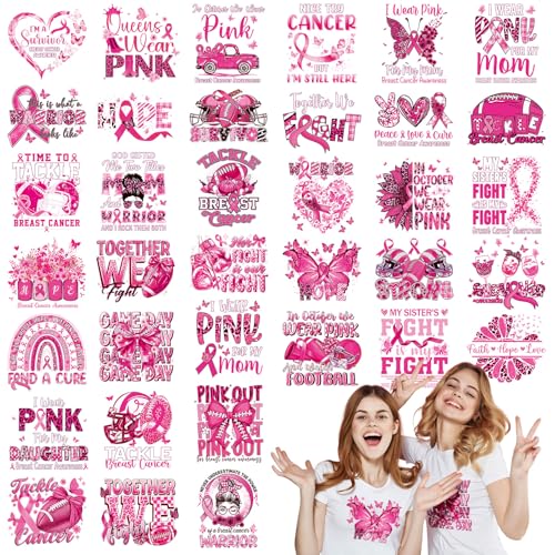 Tellingyou 36 Sheets Breast Cancer Awareness Iron on Transfer Iron on Patch - style: Breast Cancer Awareness