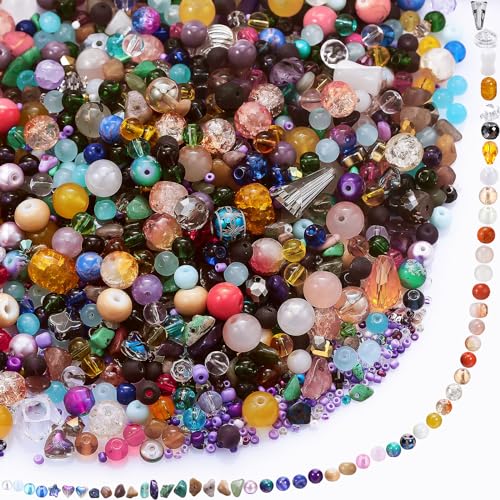 Sureio 1300 Pcs Glass Beads Bulk for Jewelry Making 0. 9 Pounds,Colorful - color: Colorful