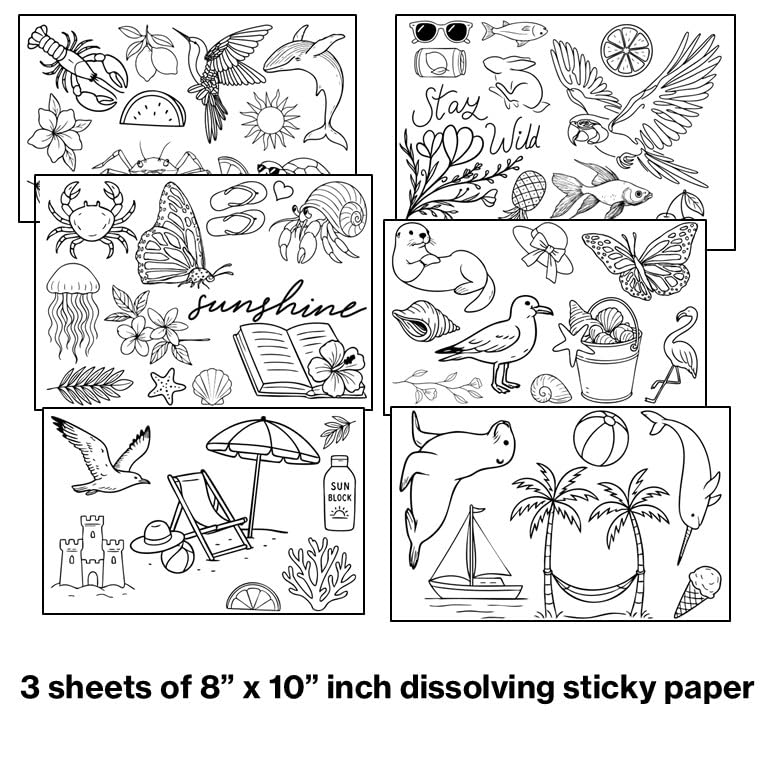 Water Soluble Embroidery Patterns Stabilizers, Stick and Stitch Embroidery Transfers Paper Tear Away Embroidery Stabilizer with Wildflower Patterns for Embroidery, Fun Designs (Animals_A) - color: Summer (3)
