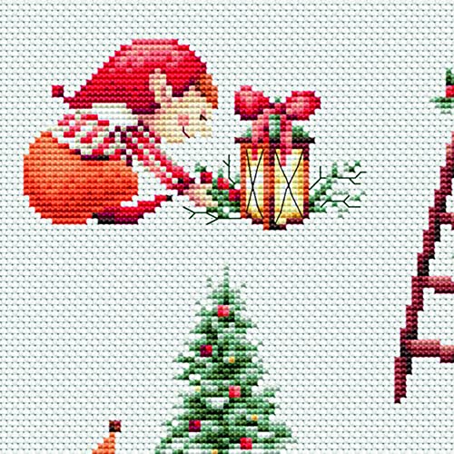 DUTCH STITCH BROTHERS - Counted Cross Stitch Kit - DSB017A - Christmas Elves 1- Aida - 9.8 x 9.8 Inch - DIY for Adults - color: DSB017A Aida