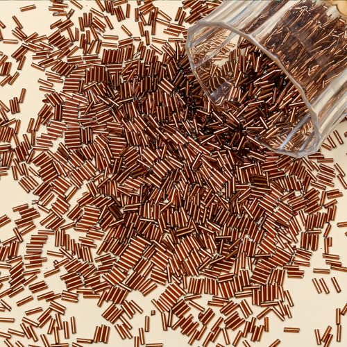 4200pcs Glass Bugle Beads, Mini Long Tube Seed Beads Bulk, Tiny Small Loose Spacer Embroidery Beaded for Bracelets Jewelry Making Sewing, Crafts, Christmas Ornaments, 2×6mm, Brown - color: Dark brown