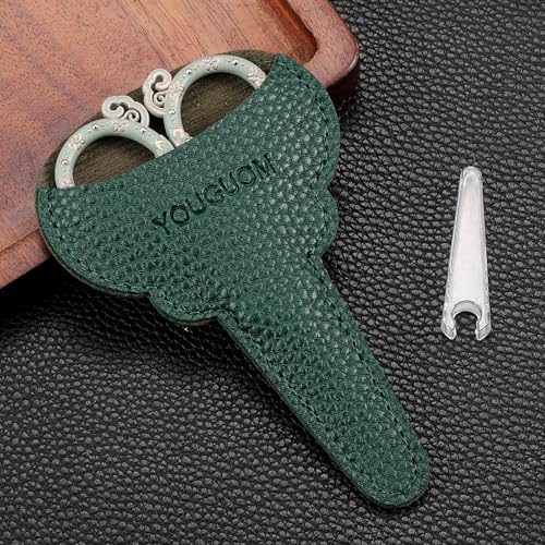 YOUGUOM Sewing Embroidery Scissors, Vintage Needlework Scissor for Craft Cross Stitch Crochet Threading, Green Detail Shears with Cover - color: Light Green