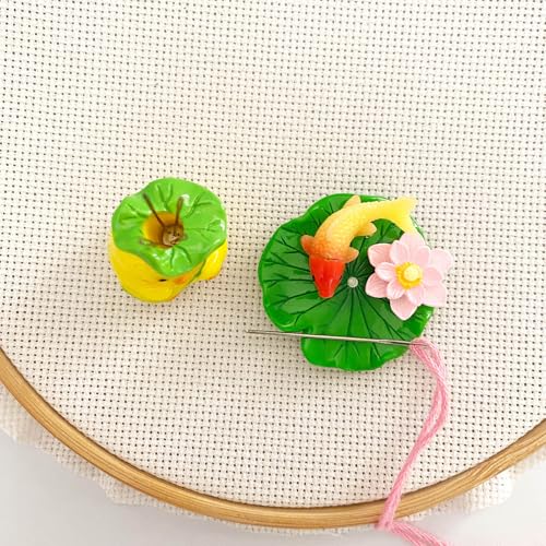 Magnetic Lotus Flower Leaf Needle Minder Chick Needle Holder and Fish Threader for Cross Stitch Embroidery Sewing Needlework Craft Supplies