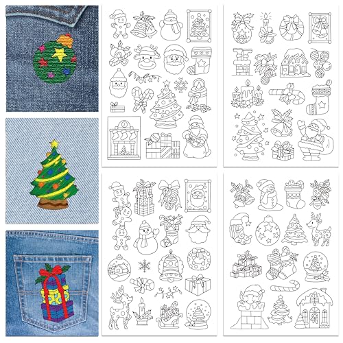 GLOBLELAND 4 Sheets Christmas Water Soluble Embroidery Pattern - color: Christmas
