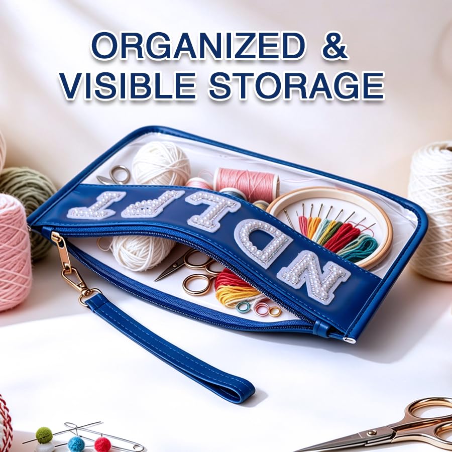 Needlepoint Project Bag NDLPT Clear Zip Pouch Bag, Premium Craft Storage Case, Sewing Organizers and Storage Sewing Gifts for Stitching Enthusiasts (Pearl Royal Blue) - color: Pearl Royal Blue