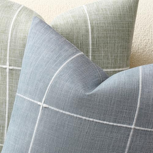 2 Packs Grid Embroidery Throw Pillow Covers 20x20in Blue - color: Blue, size: 20" x 20" (Pack of 2)