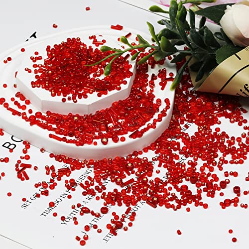 100g Mix Tube Beads Bugle Beads,3800+pcs Glass Bulk Spacer Multi Size 2-6mm Kit for Jewelry Making DIY Craft Bracelets Necklace Earring Making (Red Mixed) - color: Red Mixed, size: 2-6mm