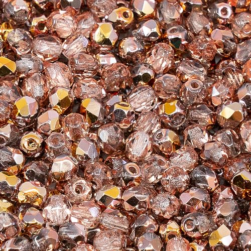 100 pcs of Faceted Fire Polished Pressed Czech Glass Beads 4mm (0.16in), Crystal Copper Capri Apollo 00030-27101 BCV - color: Crystal Copper Capri Apollo