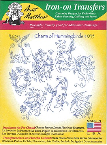 Charm of Hummingbirds Aunt Martha's Hot Iron Embroidery Transfer