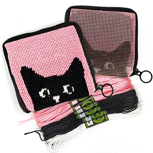Needlepoint Kit for Kids Ages 6-12 - Cat Wallet Cross Stitch Craft - color: Cat