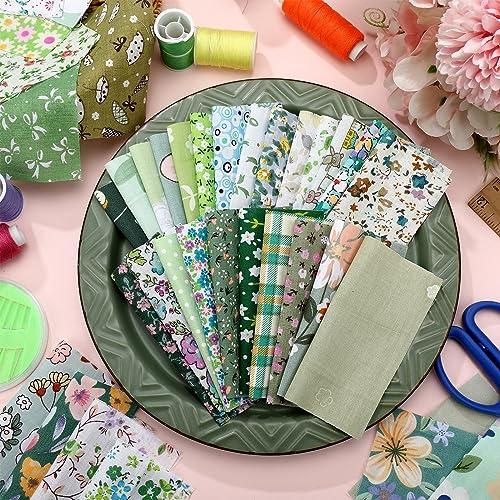 Kinlop 600 Pcs 4"x4" Cotton Fabric Squares Quilting Precut, Green - color: Fresh Style