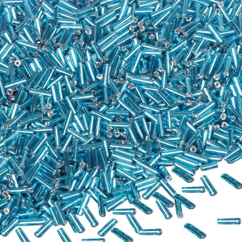 4000pcs Sky Blue Bugle Beads Bulk -Embroidery Beads,Long Tube Bead for Jewelry Making, Bracelet Necklaces Supplies,Craft DIY(7x2mm) - color: Sky blue