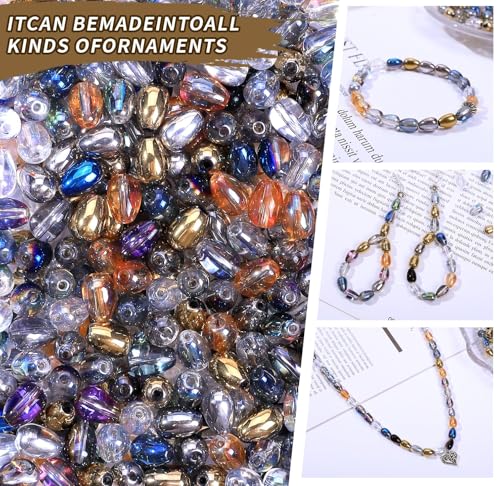 300pcs Glass Crystal Teardrop Beads 6X9mm Drop Glass Spacer Beads Colorful Clear Electroplated Color Crystal Beads for DIY Jewelry Bracelet Making (Drop) - color: Drop