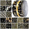 Hosuly 40 Pcs Black Gold Christmas Fabric Jelly Cotton Strips for Quilting - color: Black Gold Christmas